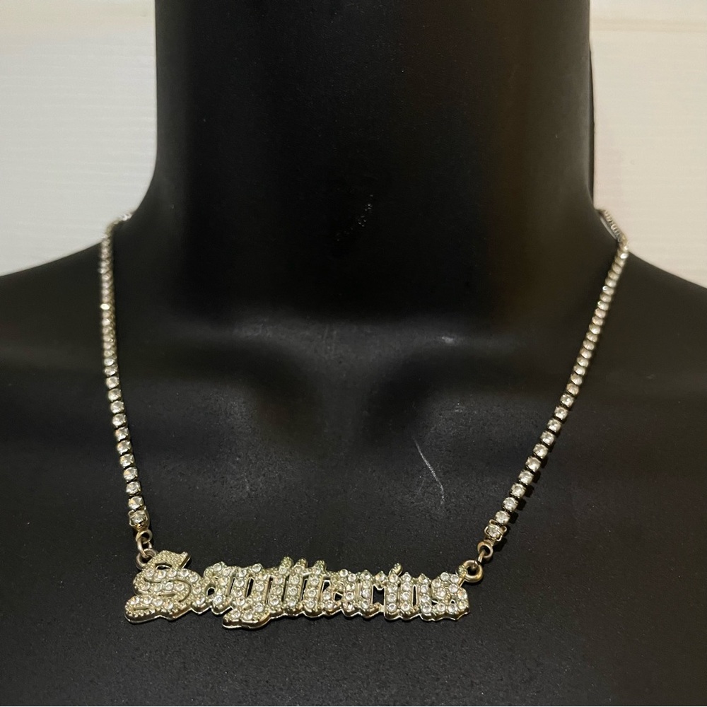 Sagittarius Crystal Nameplate Necklace - Gold Sparkle
